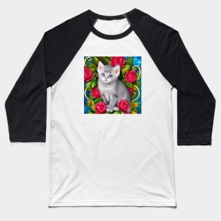 Cute Kitten In Roses Baseball T-Shirt